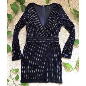 Navy Velvet Rhinestone Mini Party Dress
